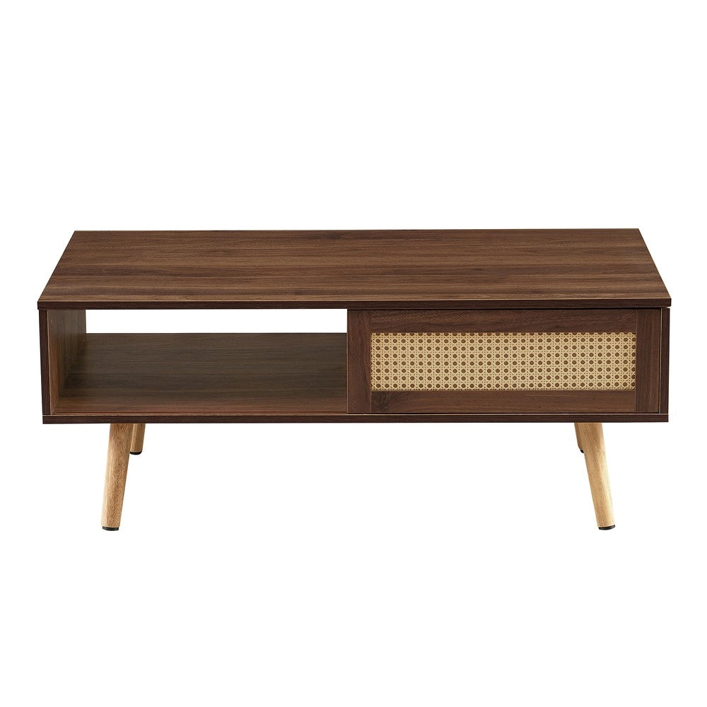 Tavolino da Caff¨¨ con Ante Scorrevoli ¨C MINIMAL ¨C Noce Scuro, Gambe in Legno Massello, 105x55x40 cm