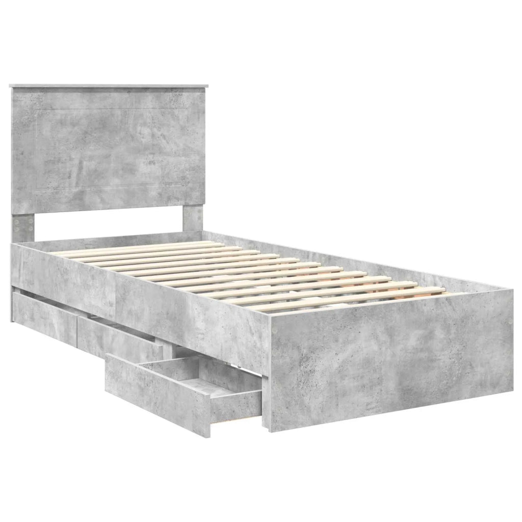 Letto singolo | Letto per adulti | Struttura del letto con cassetto Grigio cemento 90 x 190 cm