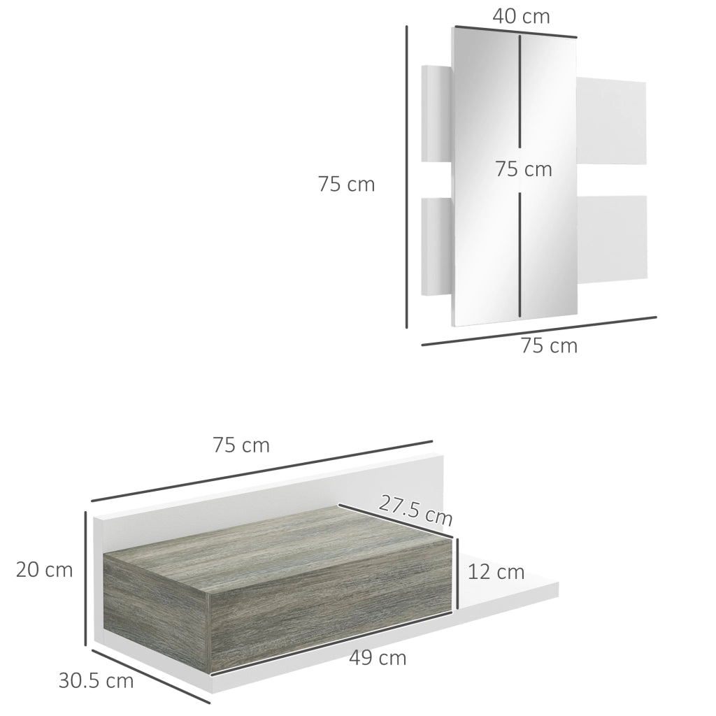 Mobile da Ingresso con Specchio e Cassetto ¨C Minimal ¨C Grigio e Bianco 75x75x35