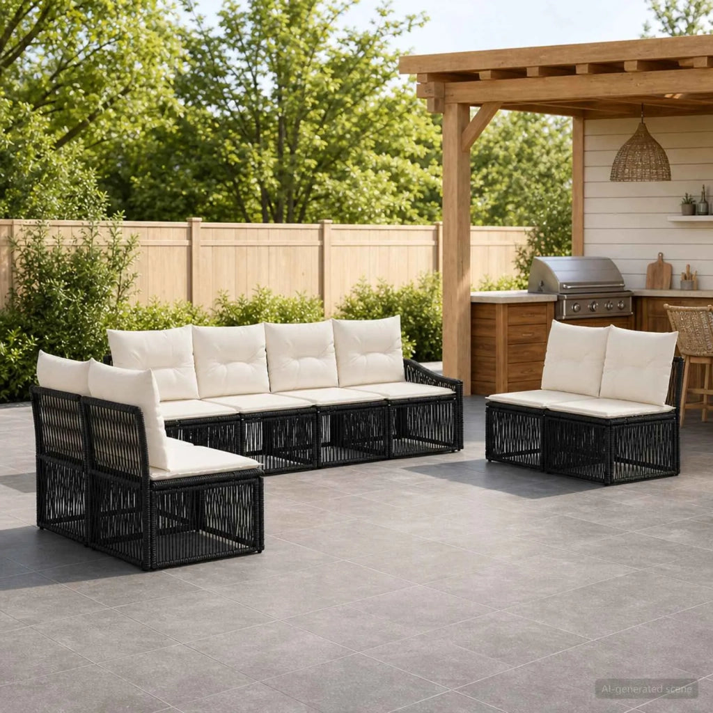Set Divano da Giardino 8 pz Nero polyrattan 3435979