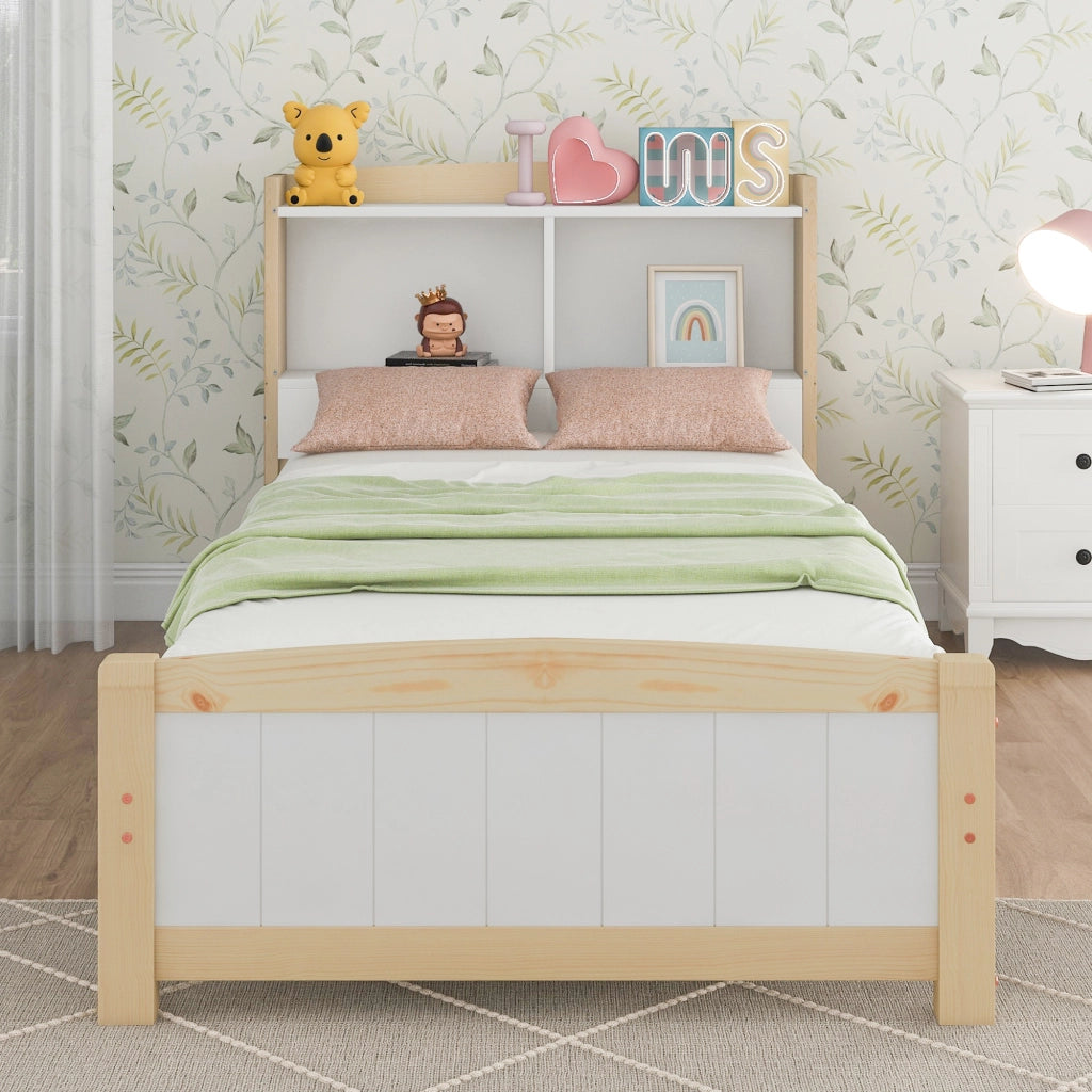 LETTO Singolo 90x200 cm in Legno Massello Bianco/Naturale con materasso incluso