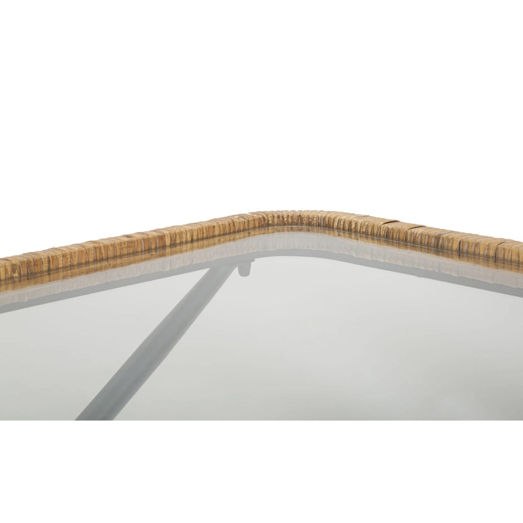 Tavolino da caffè Saint Barth rettangolare con vetro, ferro e rattan — 70x50x45 cm