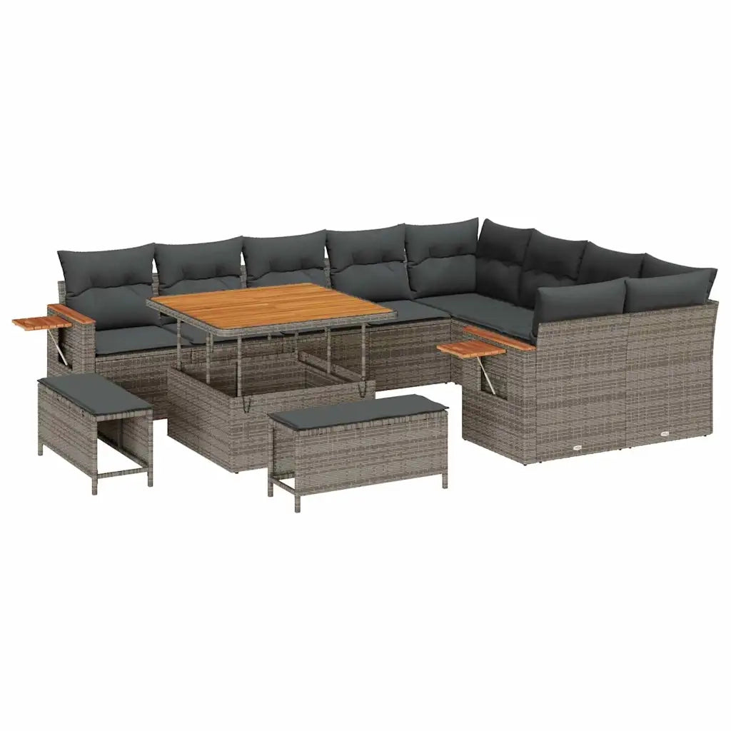 Set Divano da Giardino con cuscino 13 pcs Grigio polyrattan