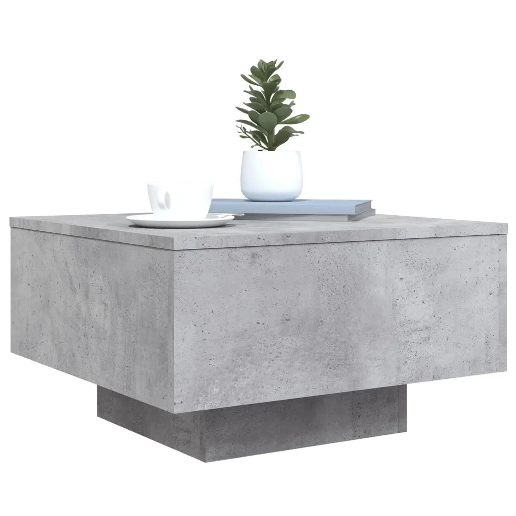 Tavolino da Soggiorno con Luci LED-Tavolino da Salotto-Tavolo Grigio Cemento 55x55x31 cm