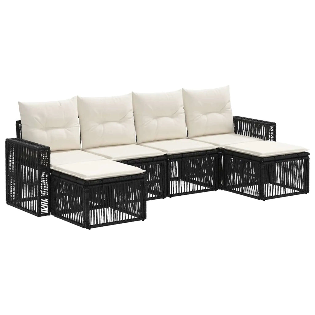 Set Divano da Giardino 6 pz Nero e Bianco Crema polyrattan 3435202