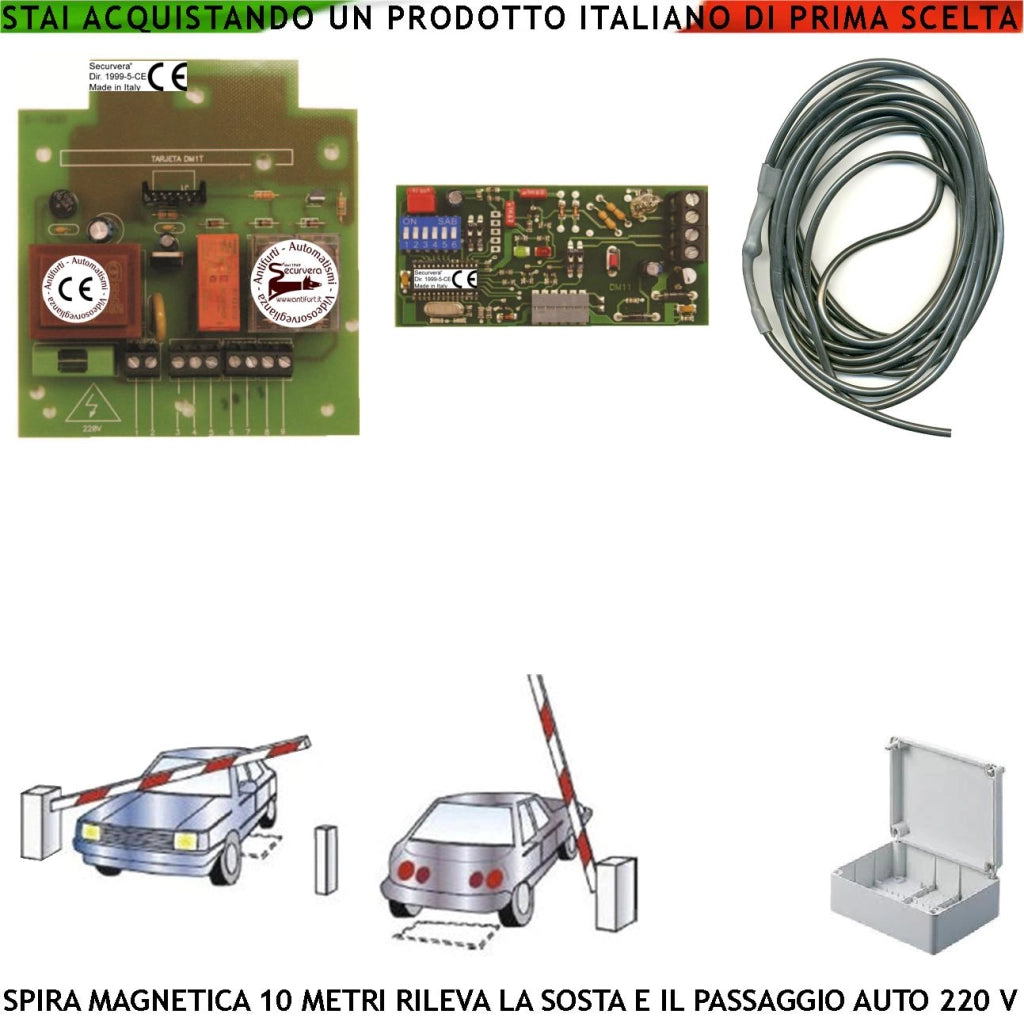 Rilevatore Passaggio e Sosta Autoveicoli Spira Magnetica Interrata 10 Metri Alimentazione 230 V 50 Hz Comando Semaforo Accesso Sicuro Automatismo Barra Cancello