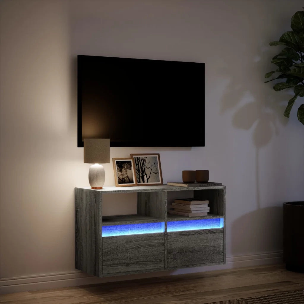 Mobile TV a Parete | Armadietto TV | Mobile Porta TV con Luci LED Grigio Sonoma 80x31x45 cm