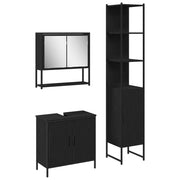 Set di mobili per il Bagno | Armadio da bagno 3 pz Nero Legno multistrato