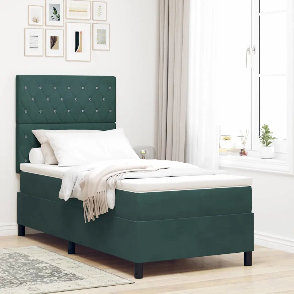Letto a molle con materasso Verde Scuro 90 x 200 cm Tessuto 3339743