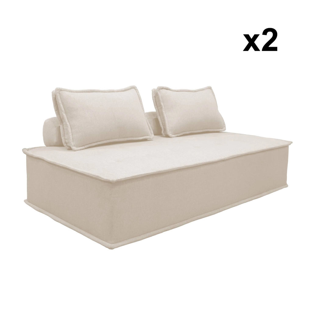 Set 2 moduli per divano modulare in tessuto imbottito, 2 posti, crema