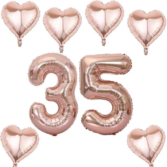 Set di palloni gonfiabili XL 35 - 2 pezzi - Arcobaleno/Rosé - Decorazione per compleanni - Helio/Aria - Incluso strumento per gonfiaggio - 81 cm - Pallone numerato