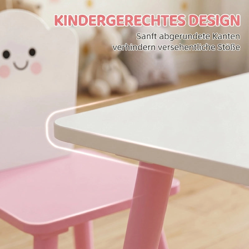 Set tavolo e sedie per bambini, 3 pezzi, 1 tavolo, 2 sedie, rosa e bianco