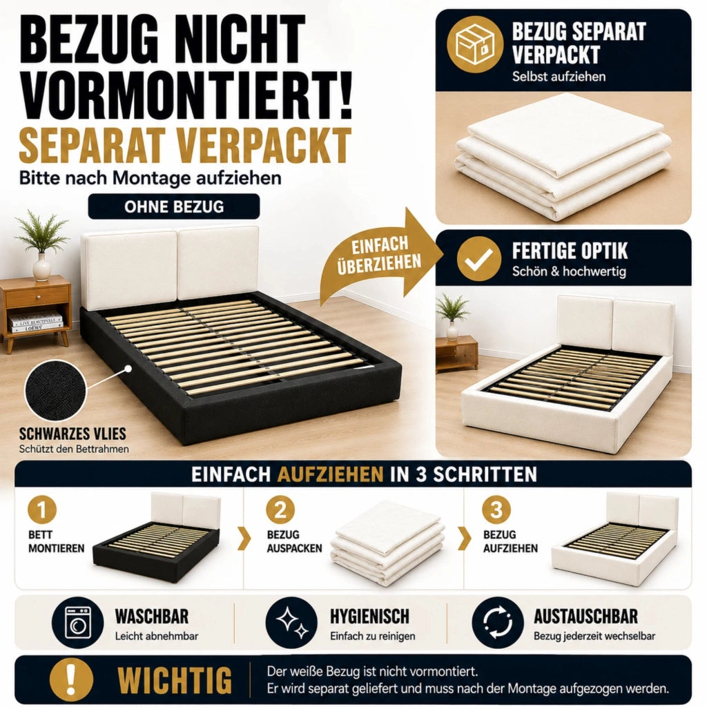 DESMIU Letto contenitore 180 × 200 cm 2 posti con vano idraulico e testiera, senza materasso, in velluto a coste beige