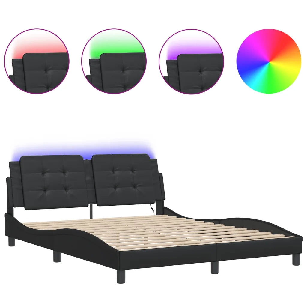 Letto matrimoniale | Letto per adulti | Giroletto con LED senza Materasso Zadar Nero 160x200 cm
