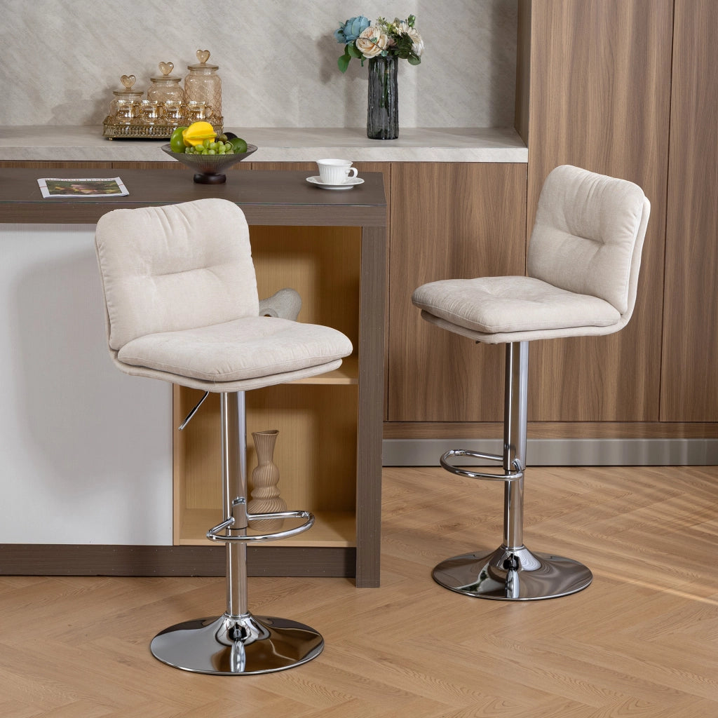 Sgabelli da Cucina Alti 2 Pezzi Girevoli Imbottiti in Lino con Schienale e Poggiapiedi Regolabili ¨C Minimal ¨C Beige