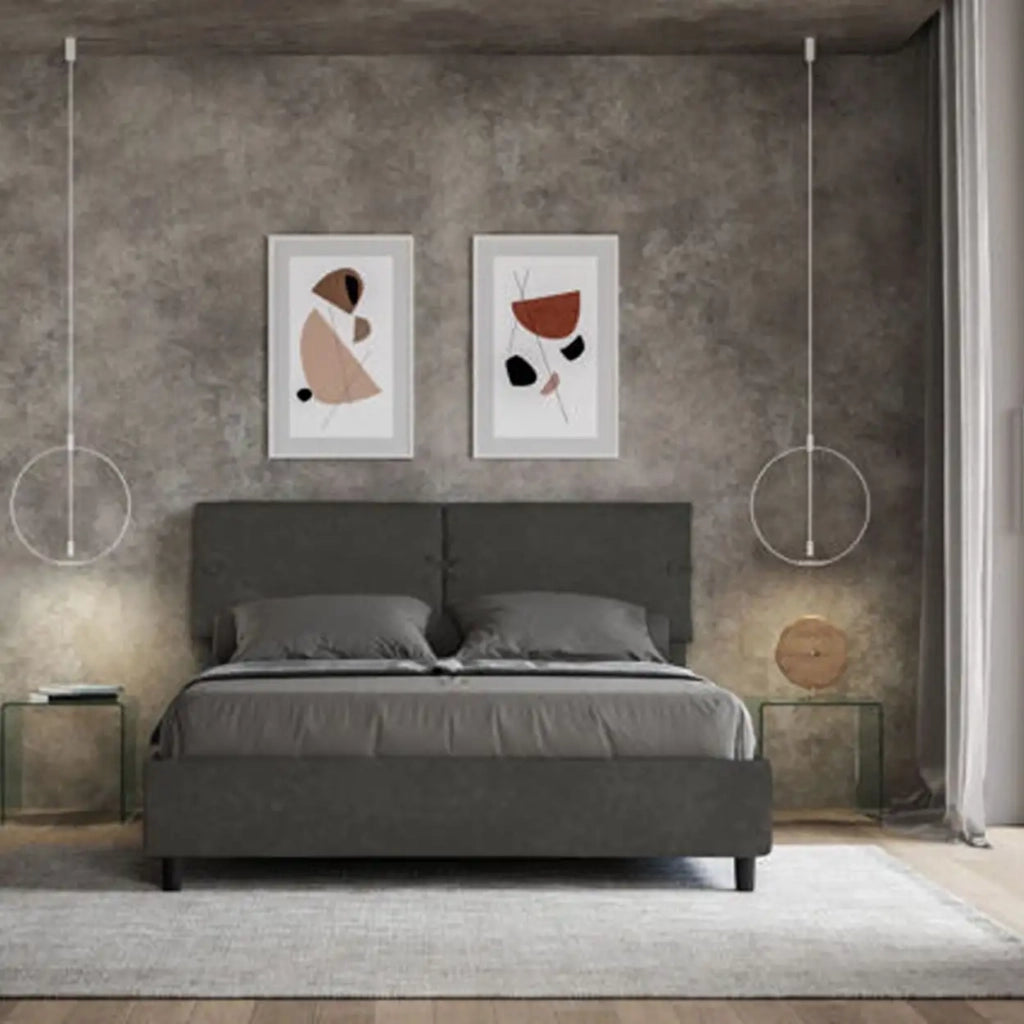 Letto matrimoniale con rete imbottito 160x210 microfibra grigio Sleeper