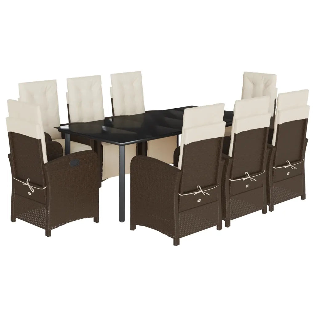 Set da Pranzo da Giardino 9pz con Cuscini Marrone in Polyrattan
