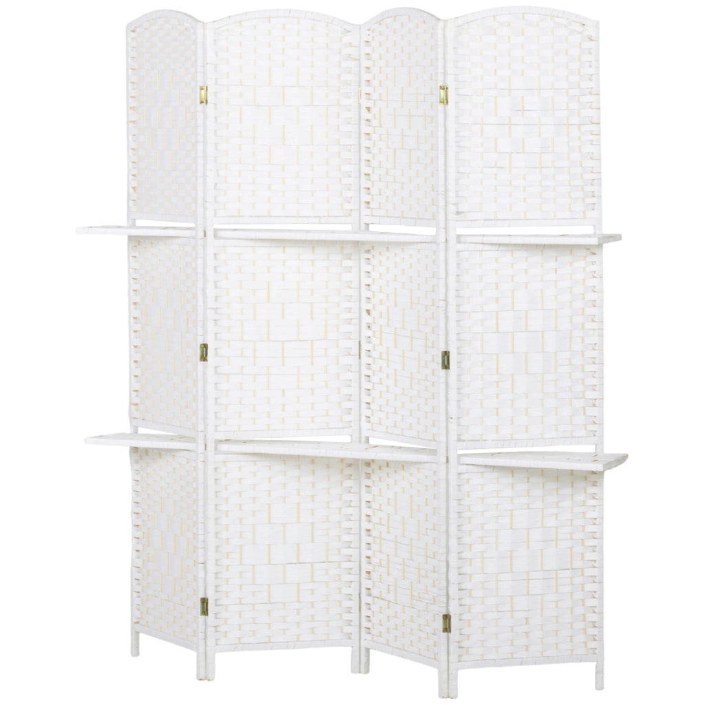Paravento Divisorio 4 Pannelli con 2 Ripiani ¨C Xylo ¨C Legno Pieghevole 160x170 cm