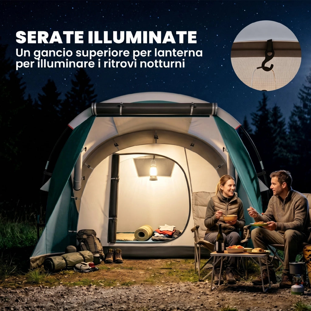Tenda da Campeggio 3 Posti Impermeabile a Tunnel ¨C zephmum ¨C Verde 460x260x190 cm