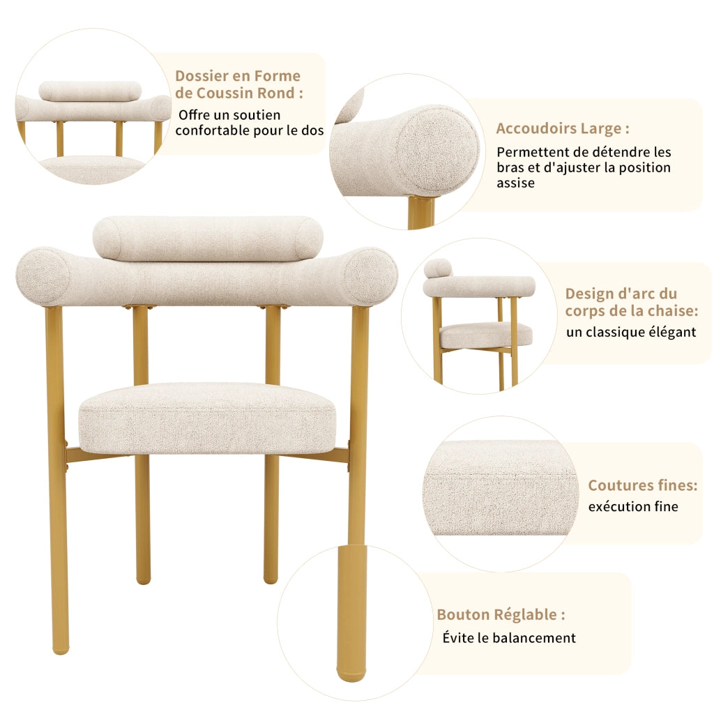 Set di 2 sedie da pranzo con schienale ergonomico e seduta imbottita ampia in tessuto effetto camoscio beige
