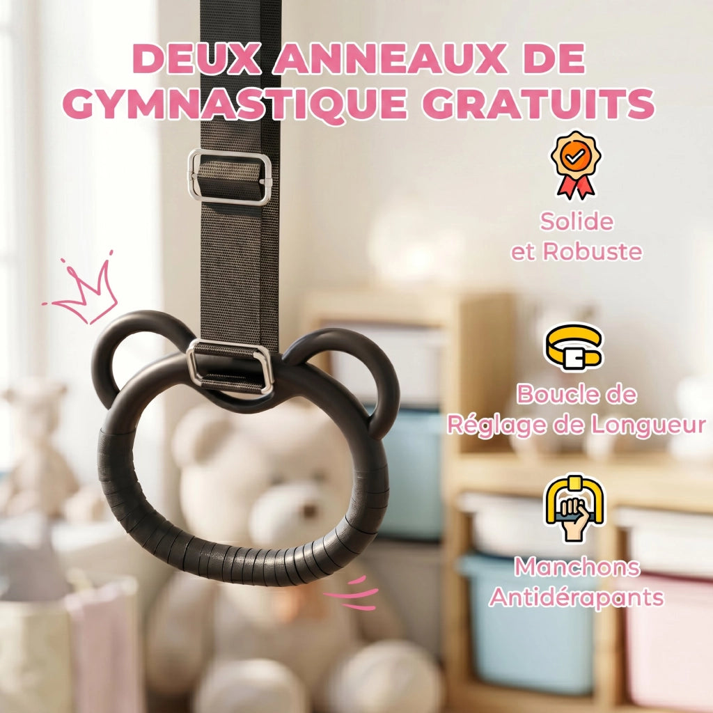 Barre orizzontale regolabile con anelli ginnici ¨C Minimal ¨C rosa