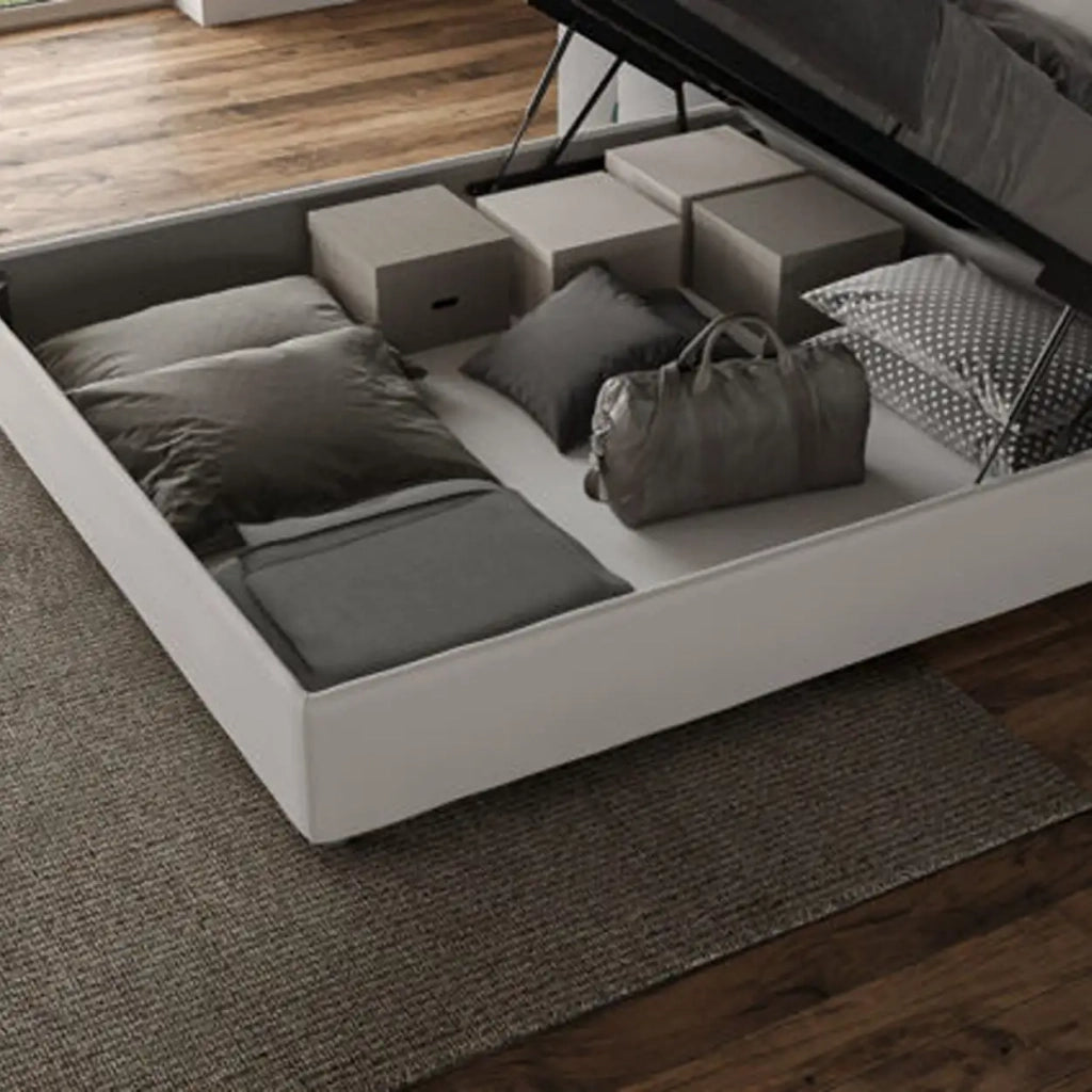 Letto una piazza e mezza contenitore imbottito 120x190 microfibra ocra Antea