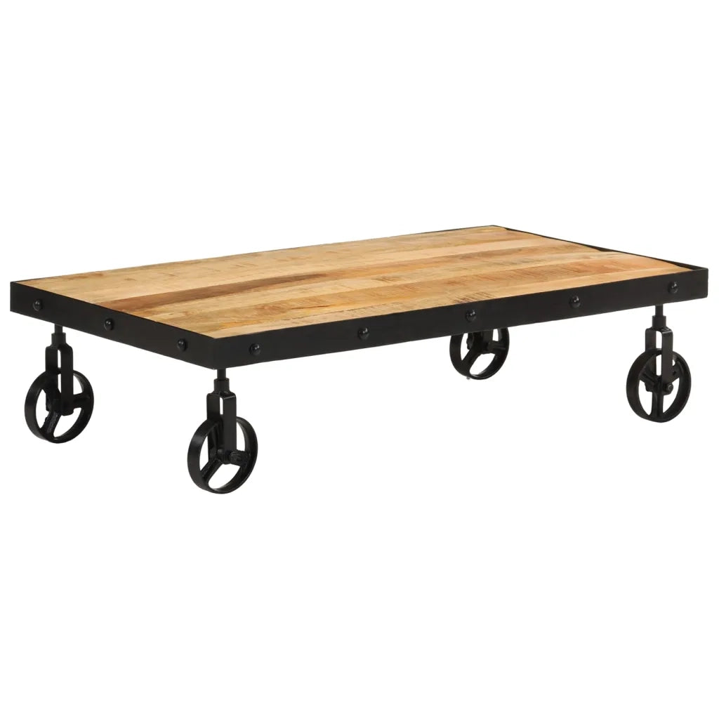 Tavolino da salotto | Tavolino da caff¨¨ | Tavolino da Soggiorno con Ruote Legno Massello Mango 100x55x26 cm