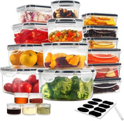 Set di contenitori in plastica BPA-free, magnetron e congelatore compatibili, 38 pezzi.