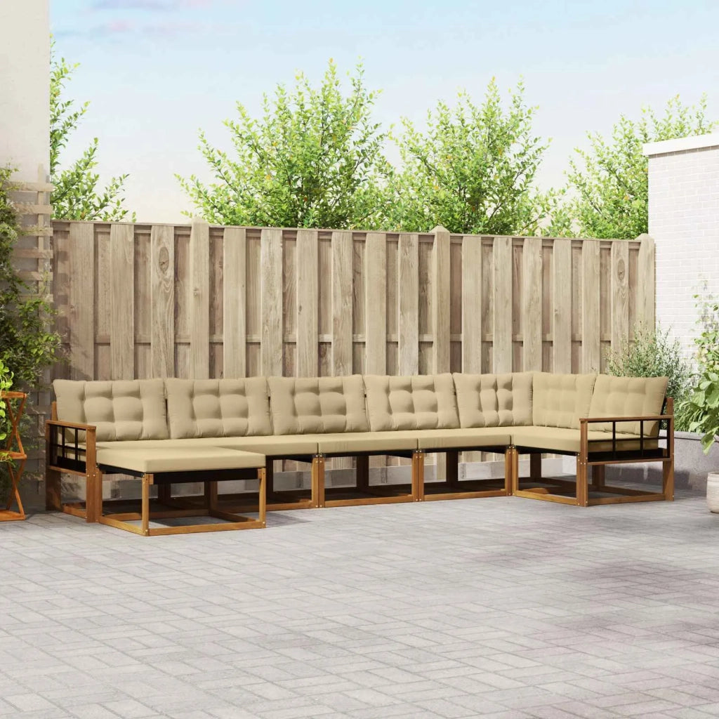 Set di divani da esterno con cuscino 7 pcs Naturale e Beige 3369680