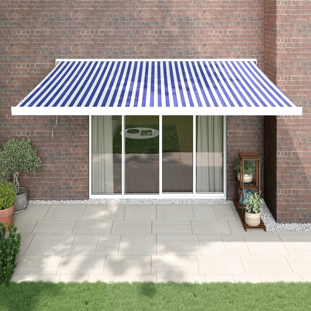 Tenda da Sole Retrattile Blu e Bianca 4x3 m Tessuto e Alluminio 3154523