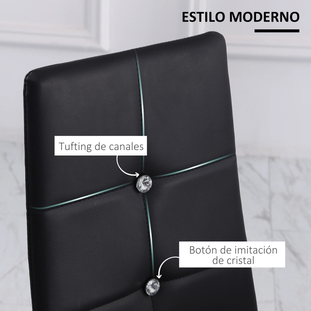 Set 6 Sedie da Pranzo Imbottite ¨C Xylo ¨C Schienale Alto PU Nero Gambe Acciaio Design Moderno
