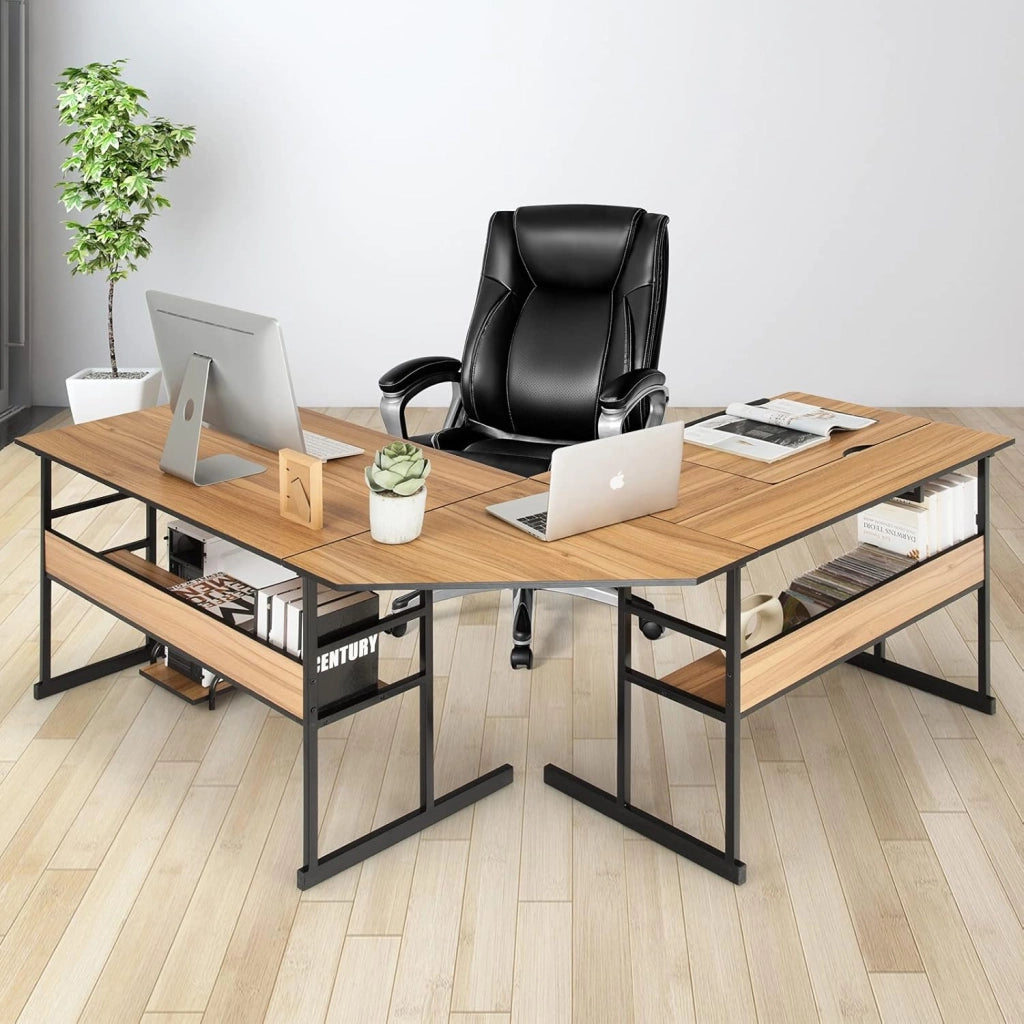 Scrivania Angolare 170 CM, Scrivania per Computer ad Angolo Moderna con Piano Inclinabile, Scaffale Inferiore e Supporto per CPU, Scrivania a Forma di L per Ufficio e Studio (Noce)