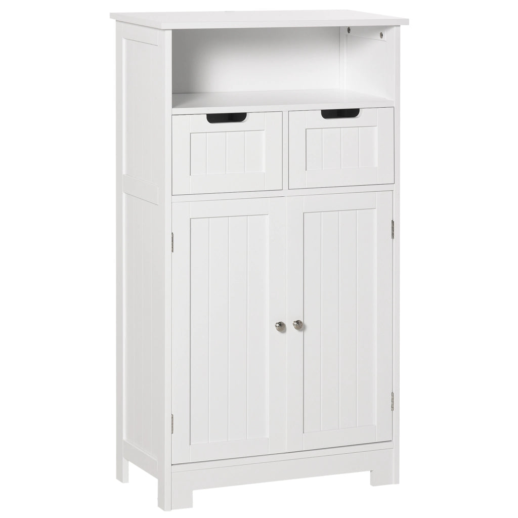 Mobile Bagno Multiuso Salvaspazio, Armadietto da Bagno con Armadietto 2 Ante, Mensola e 2 Cassetti Regolabili, 60x30x108.8cm, Bianco