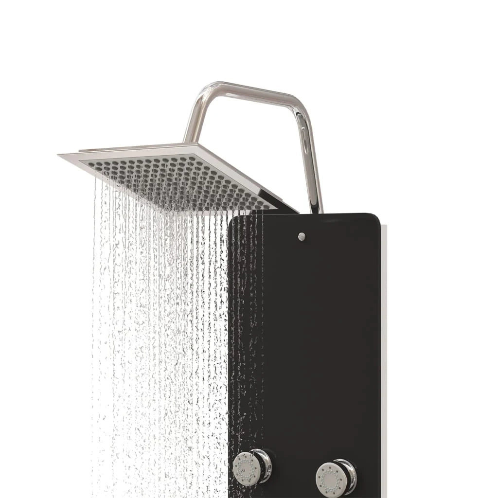 Pannello doccia con soffione rubinetto vetro acciaio inox 130 cm nero 02_0003437