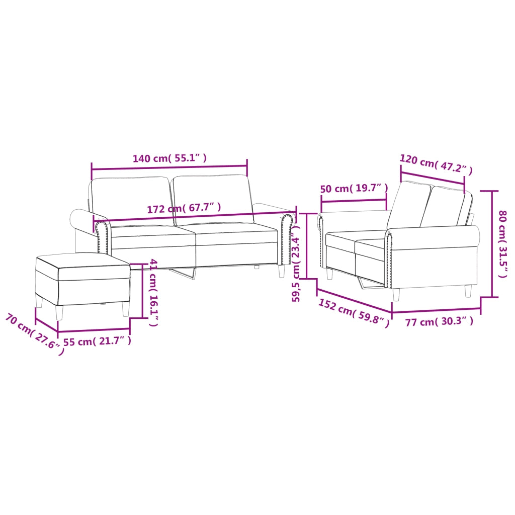Set di Divani 3 pz con Cuscini rosa in Velluto 3202223