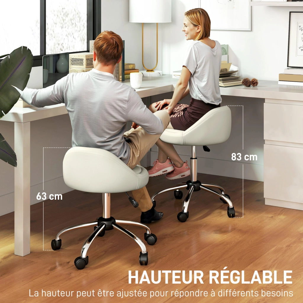 Sgabello da Lavoro Girevole 360¡ã con Rotelle ¨C Xylo ¨C Bianco, Altezza Regolabile 53-73 cm
