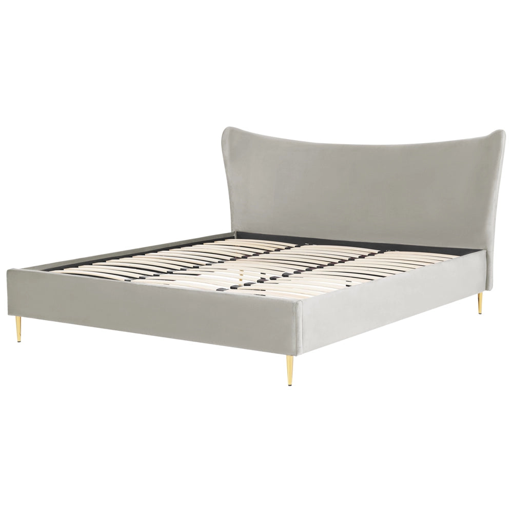 Letto in velluto grigio con struttura 180 x 200 cm gambe imbottite oro testiera stile glamour moderno