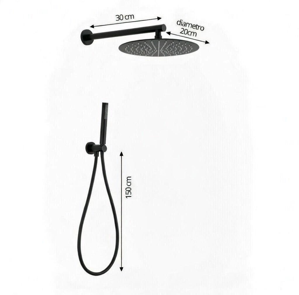Set doccia completo di soffione tondo diametro 20cm e set doccetta KZ-1005-2 PERU - Nero Opaco