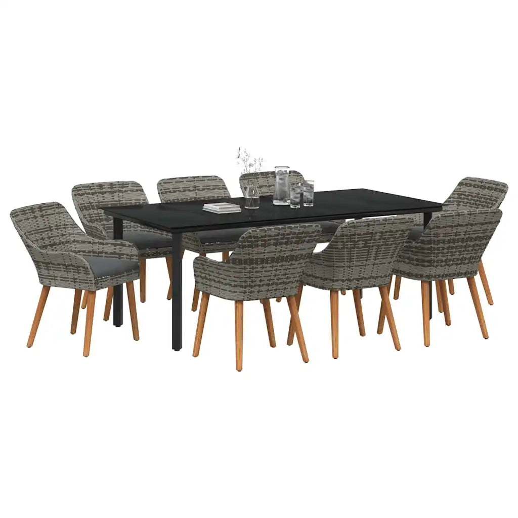 Set da Pranzo per Giardino con cuscino 9 pcs Grigio polyrattan