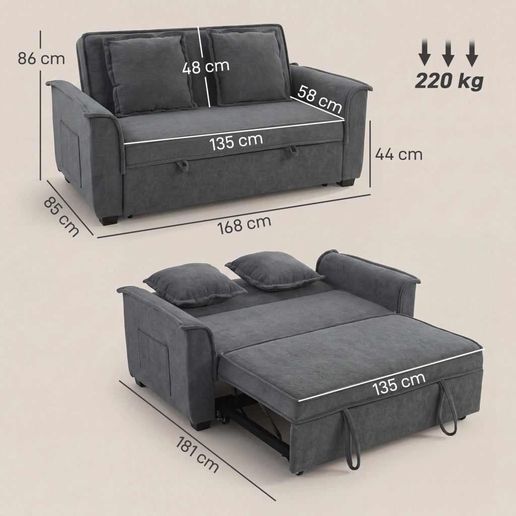 Divano letto 2 posti con schienale regolabile e cuscini ¨C Minimal ¨C Grigio scuro