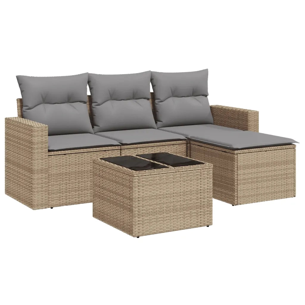 Set Divano da Giardino 5 pz con Cuscini Beige in Polyrattan 3218869
