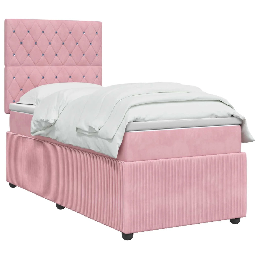 Letto Box Spring LED con Materasso Rosa 100 x 200 cm Velluto 3456010