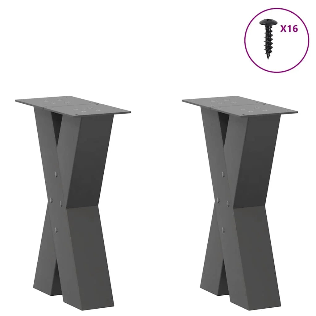 Set di 2 gambe regolabili per tavolino da caffè a forma di X 38 x 42 cm design moderno linee pulite acciaio antracite 02_0057226