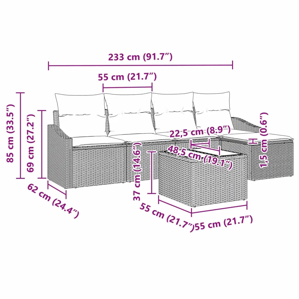 Set di divani con cuscino 6 pcs Nero polyrattan 3346696