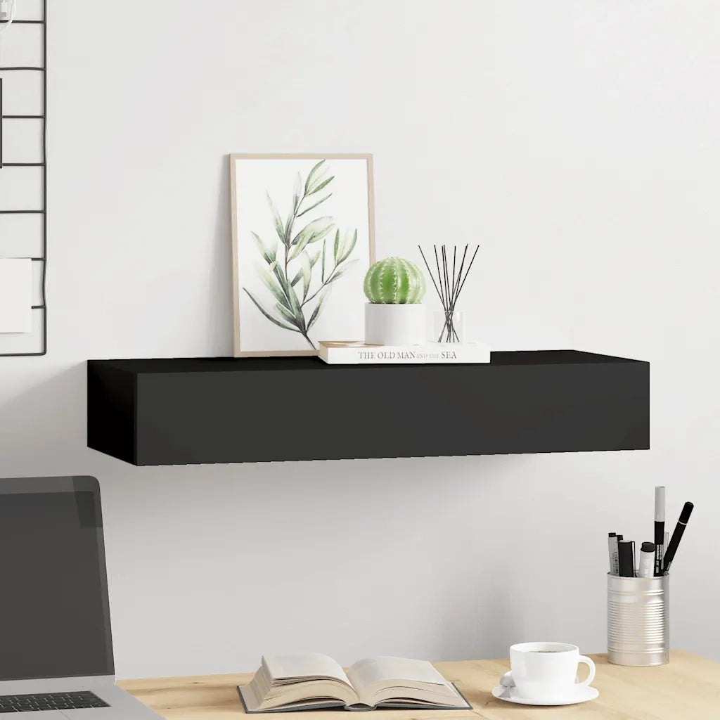 Scaffale con Cassetti da Parete | Mensola sospesa Nero 60x23,5x10 cm in MDF