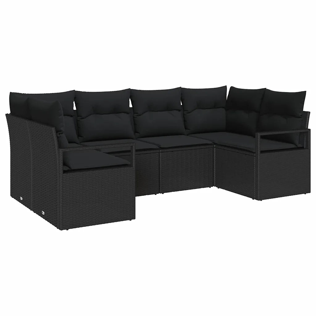 Set Divano da Giardino con cuscino 6 pcs Nero polyrattan