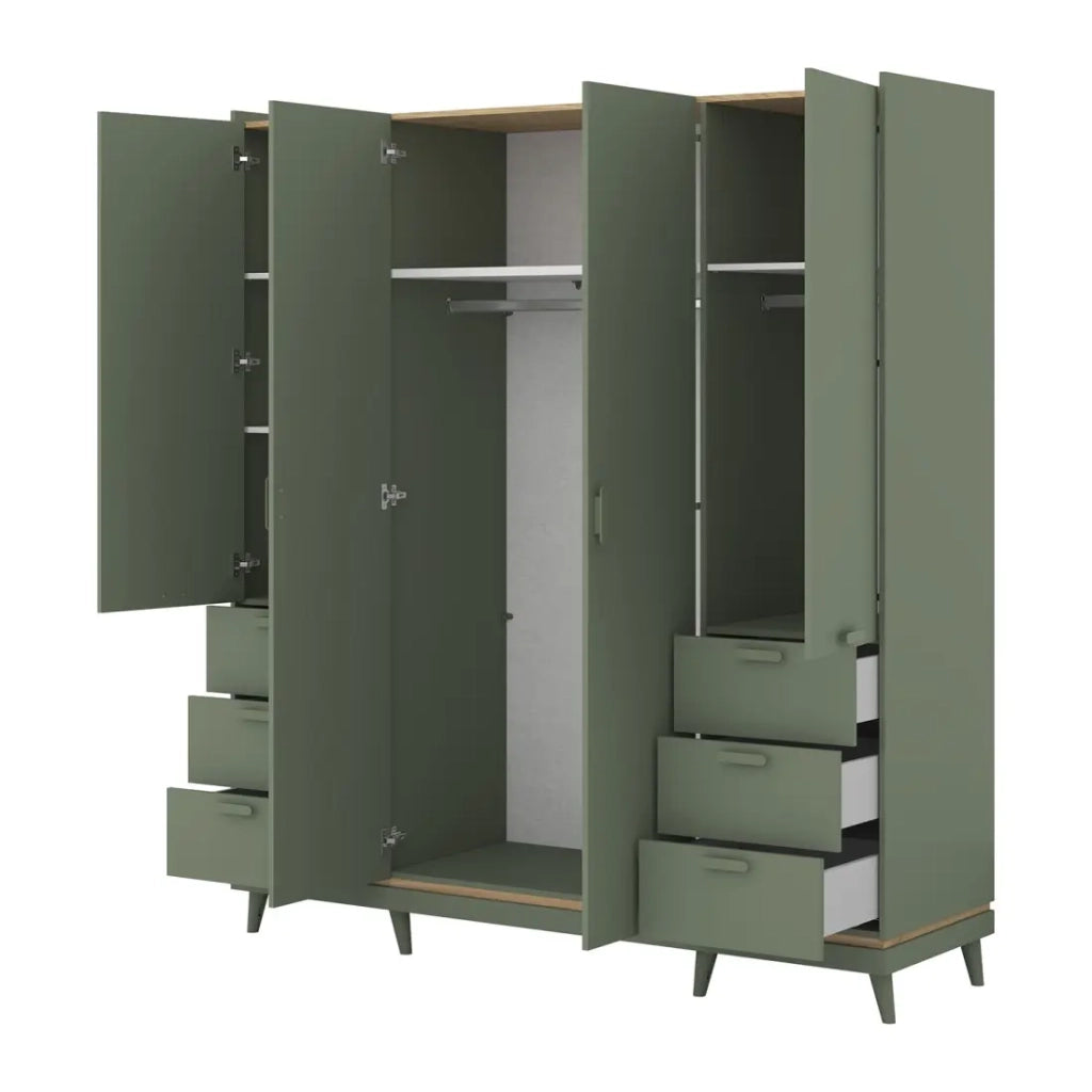 Armadio NOKI – 4 porte verde e legno – Stile scandinavo