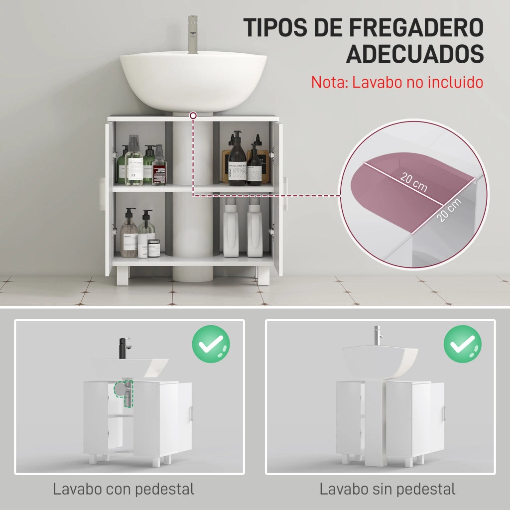Mobiletto Sottolavabo con 2 Ante e 2 Ripiani ¨C zephmum ¨C Bianco 60x35x60 cm