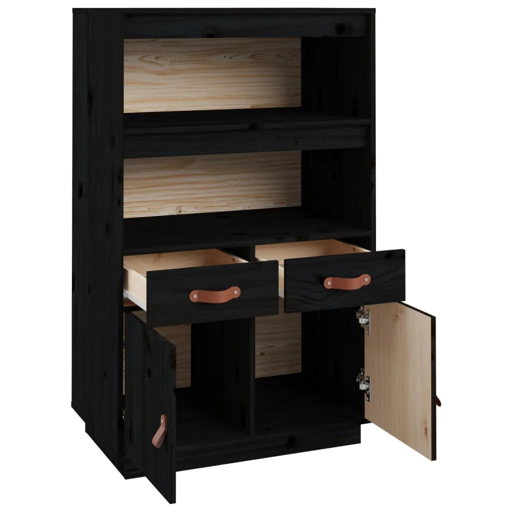 Credenza Nera 67x40x108,5 cm in Legno Massello di Pino 820161