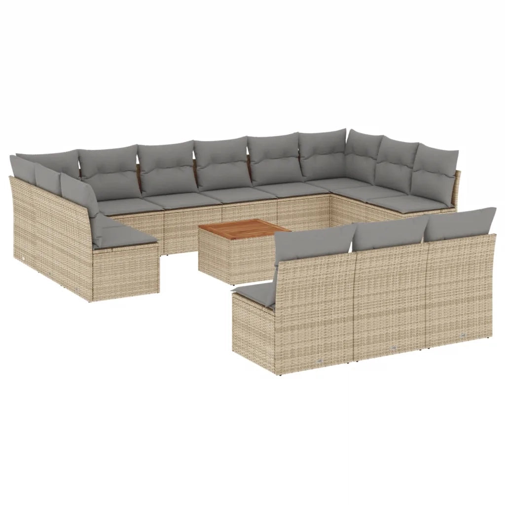 Set Divani da Giardino 14pz con Cuscini in Polyrattan Beige 3223903